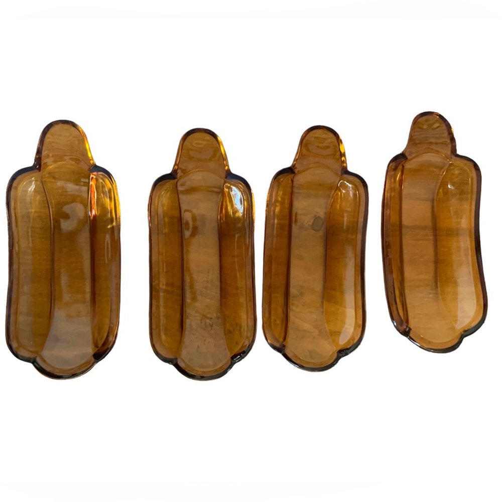 Amber Glass Banana Split 4 Bowls MCM Vintage